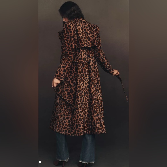 Avec Les Filles Flocked Velvet Animal Print Trench Coat | Color: Leopard | XS - Picture 2 of 7